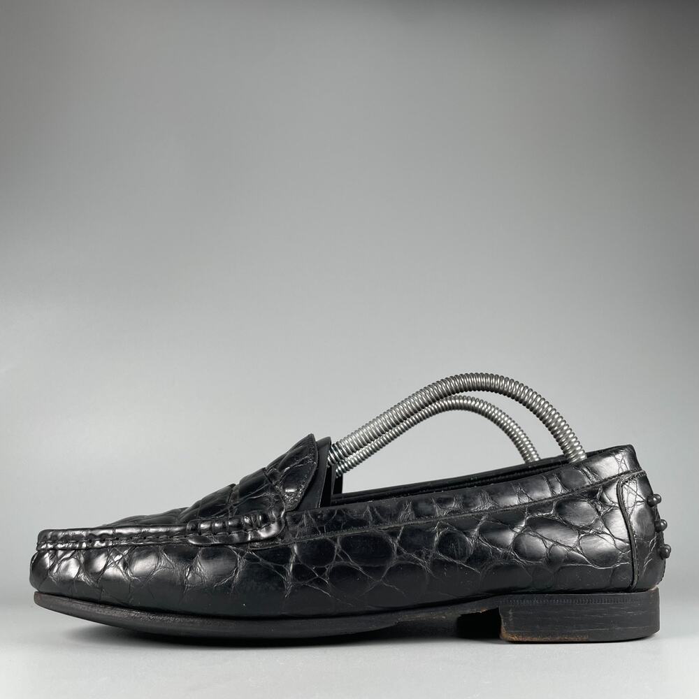 Cole Haan Women's 11 AA Black Croc Embossed Leather Penny Loafers Dress Shoe GUC